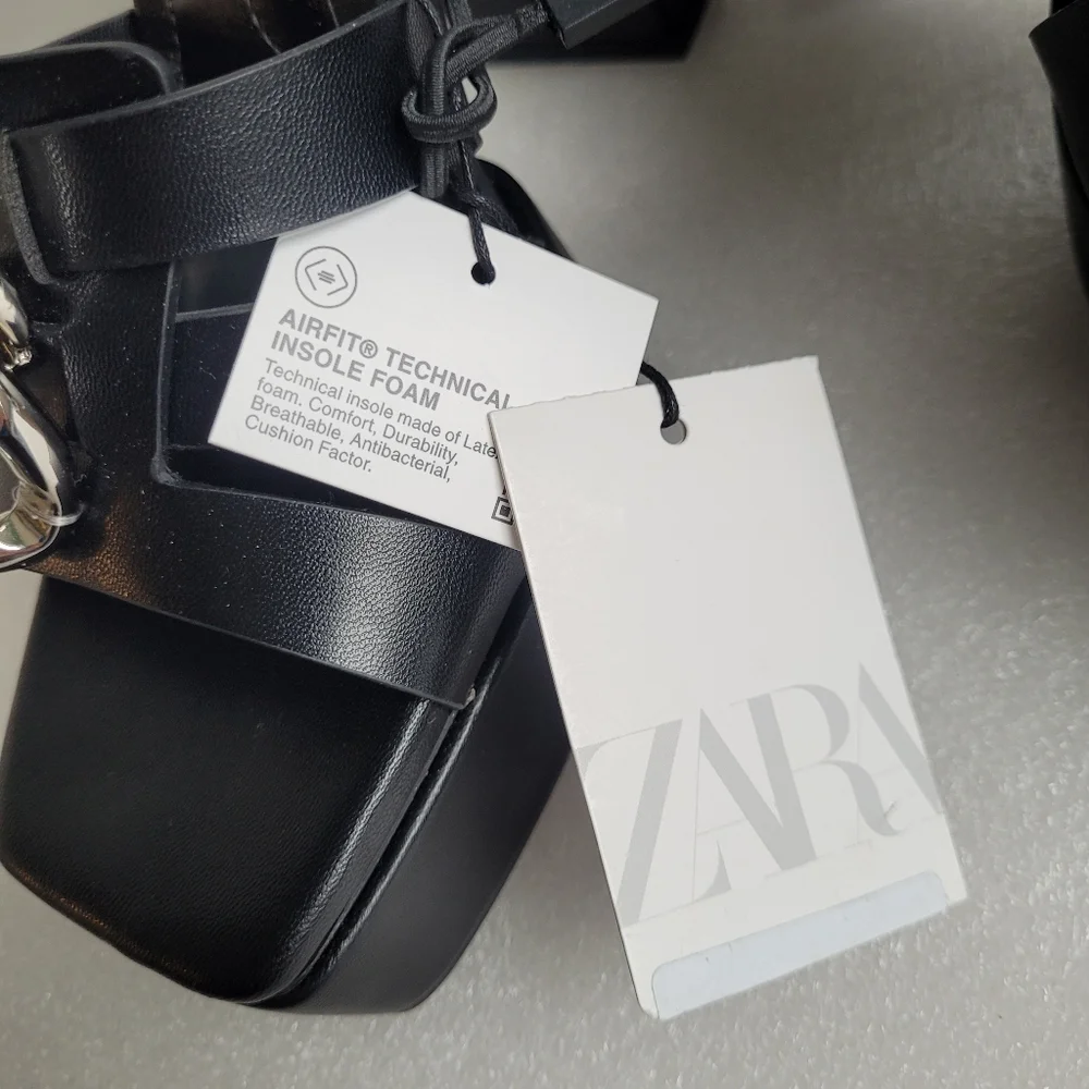 NWT Zara Chunky Black Platform Sandals with Chain Detail High Heels Size 8 - Picture 13 of 16